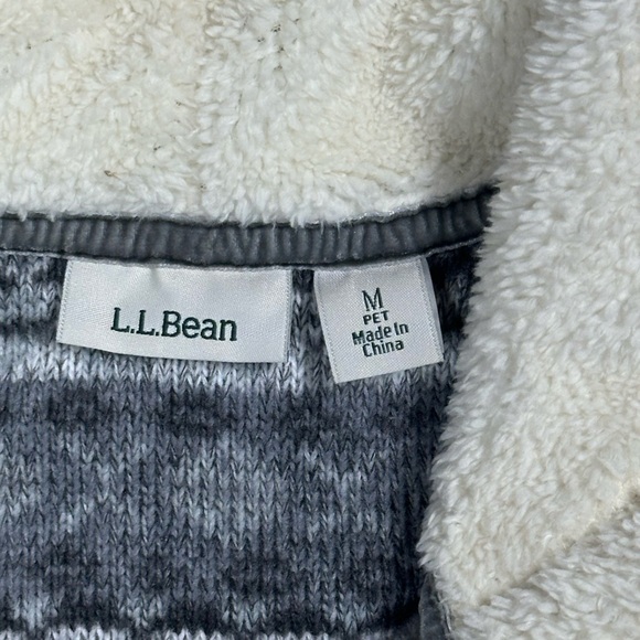 LL Bean Womens Medium Gray Fair Isle Hoodie Fleece Sweater Full Zip Long Sleeve - Picture 2 of 10